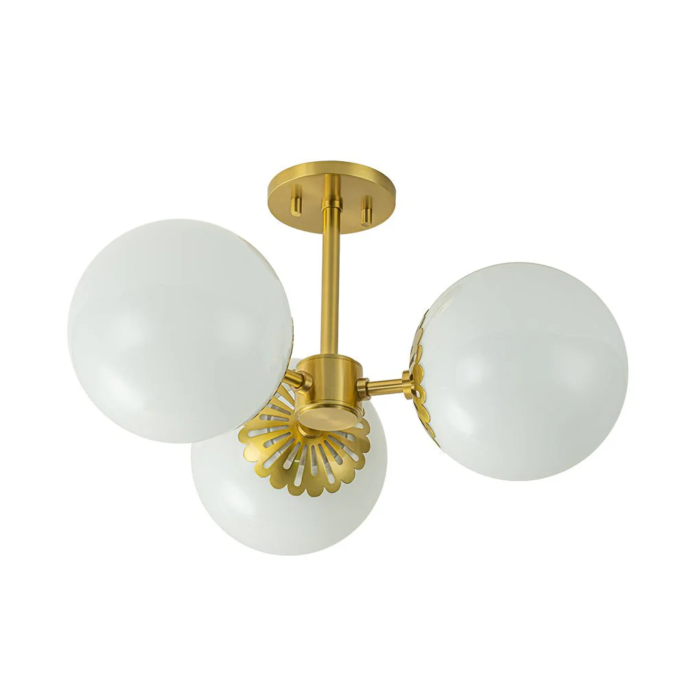 Brass Daisy 3-Light Opal Glass Globe Semi Flush Light - Image 6