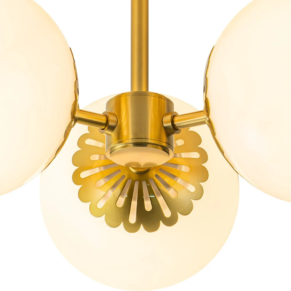 Brass Daisy 3-Light Opal Glass Globe Semi Flush Light - Image 7