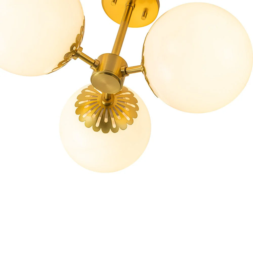 Brass Daisy 3-Light Opal Glass Globe Semi Flush Light - Image 8