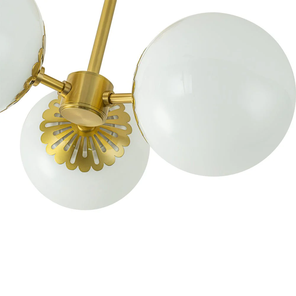 Brass Daisy 3-Light Opal Glass Globe Semi Flush Light - Image 9