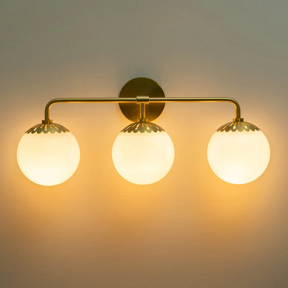 Brass Daisy 3-Light Opal Glass Globe Vanity Light - Image 12