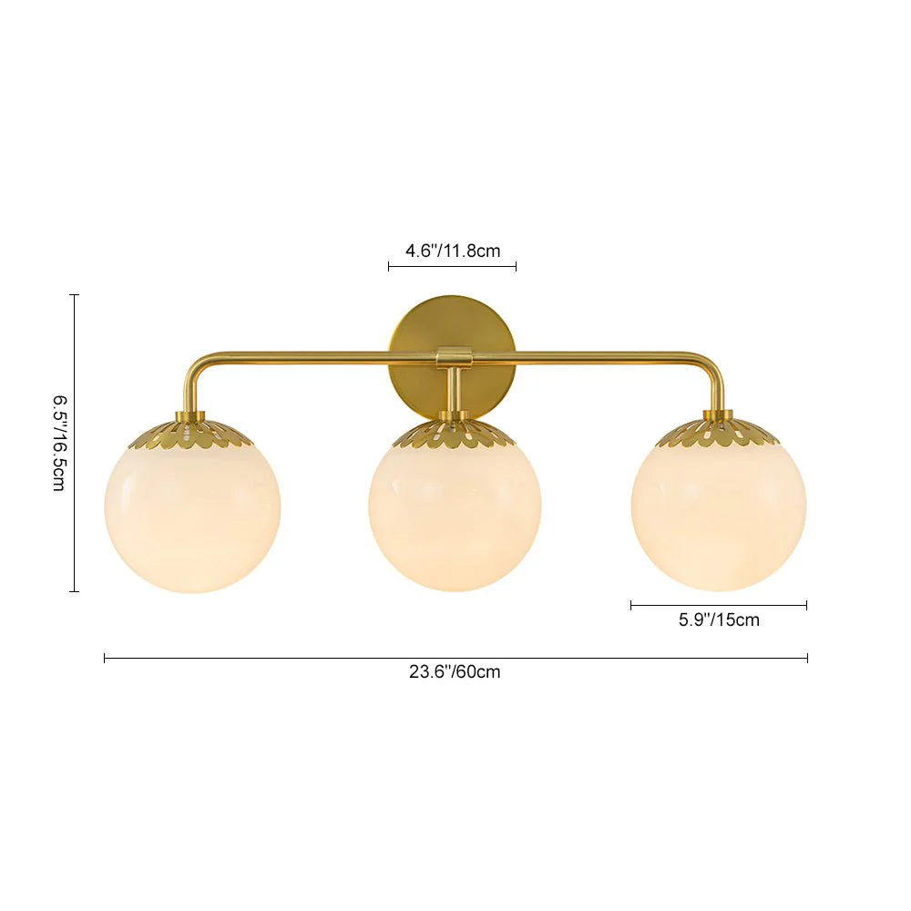 Brass Daisy 3-Light Opal Glass Globe Vanity Light - Image 13