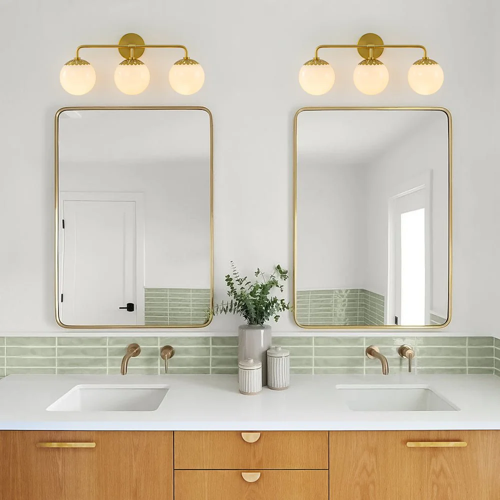 Brass Daisy 3-Light Opal Glass Globe Vanity Light - Image 2