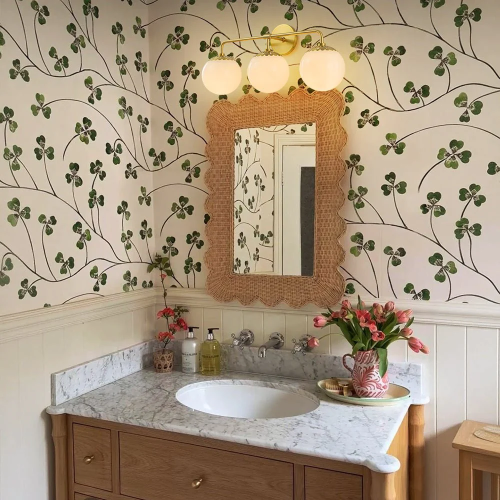 Brass Daisy 3-Light Opal Glass Globe Vanity Light - Image 3