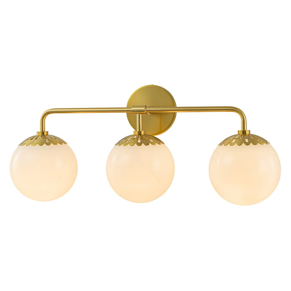 Brass Daisy 3-Light Opal Glass Globe Vanity Light - Image 5