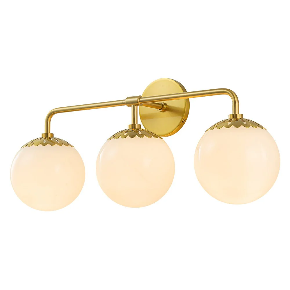 Brass Daisy 3-Light Opal Glass Globe Vanity Light - Image 8