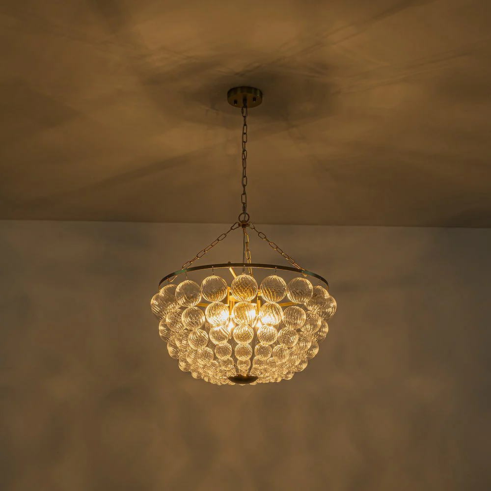 Brass Draped Ribbed Glass Bubble Round Pendant Chandelier - Image 10