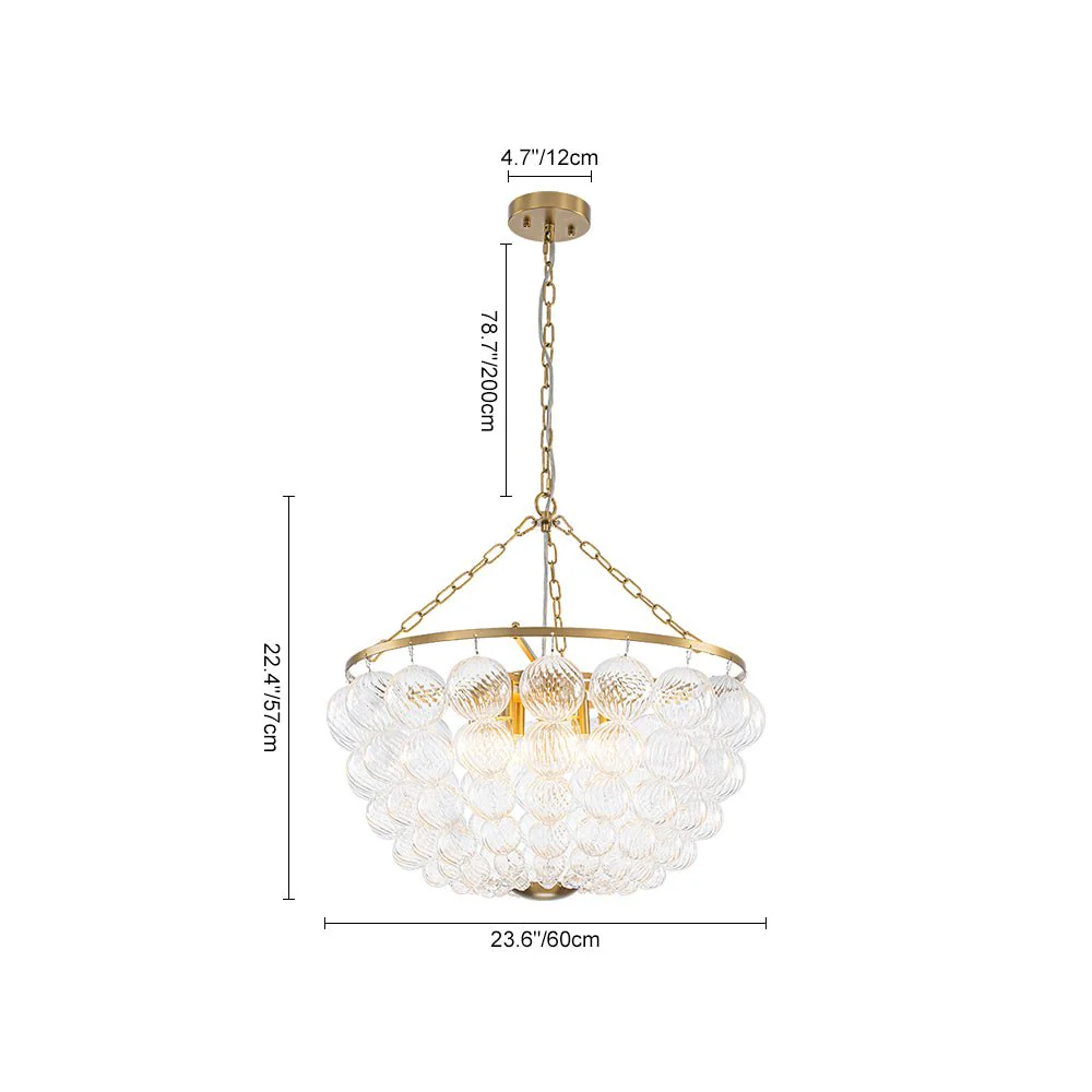 Brass Draped Ribbed Glass Bubble Round Pendant Chandelier - Image 12