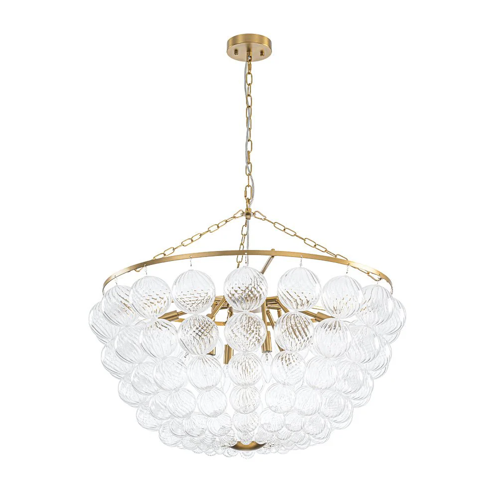 Brass Draped Ribbed Glass Bubble Round Pendant Chandelier - Image 14