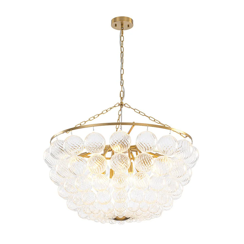 Brass Draped Ribbed Glass Bubble Round Pendant Chandelier - Image 15