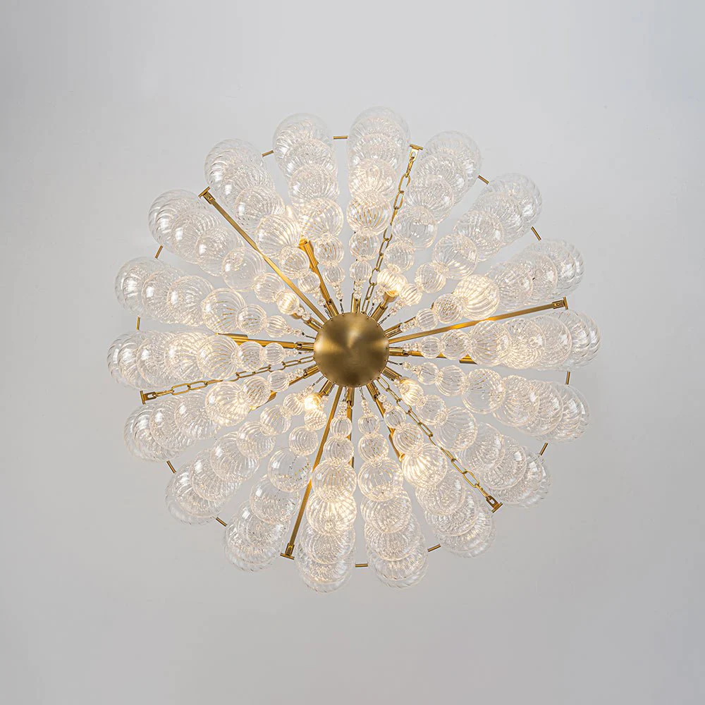 Brass Draped Ribbed Glass Bubble Round Pendant Chandelier - Image 20