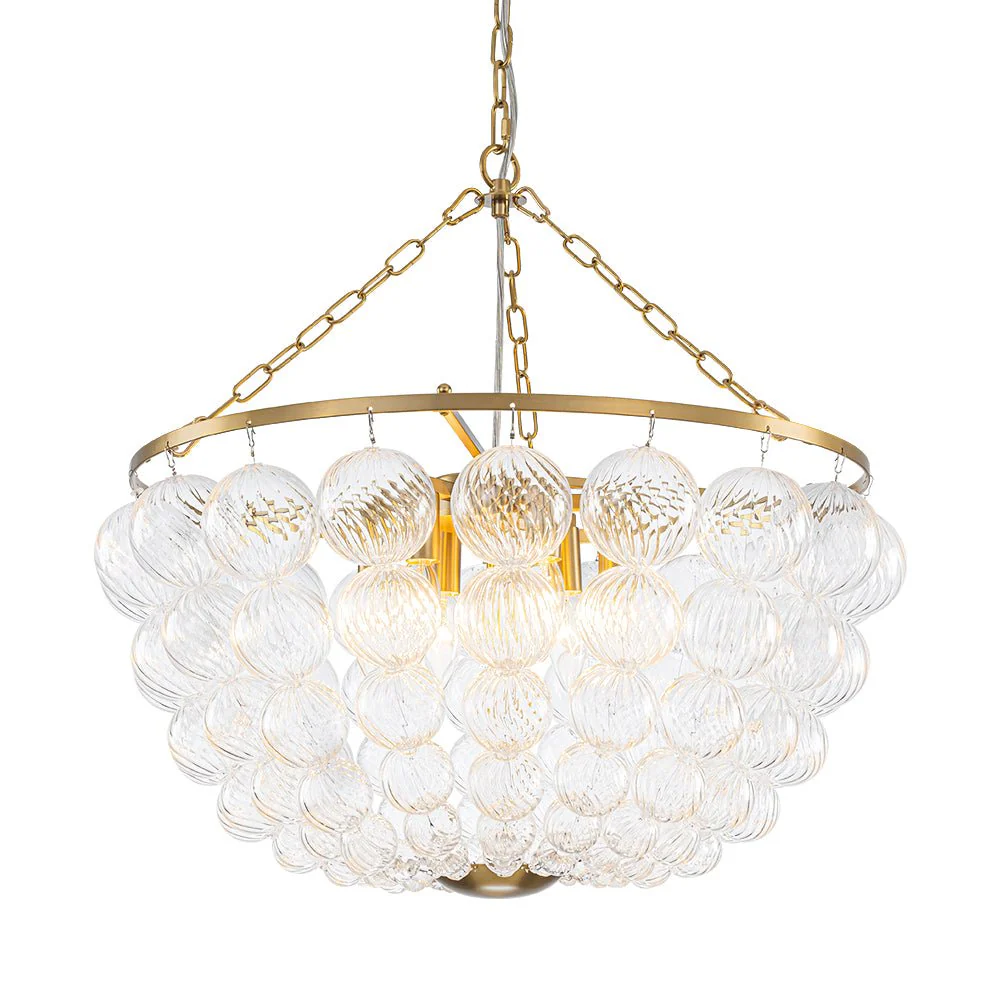 Brass Draped Ribbed Glass Bubble Round Pendant Chandelier - Image 21