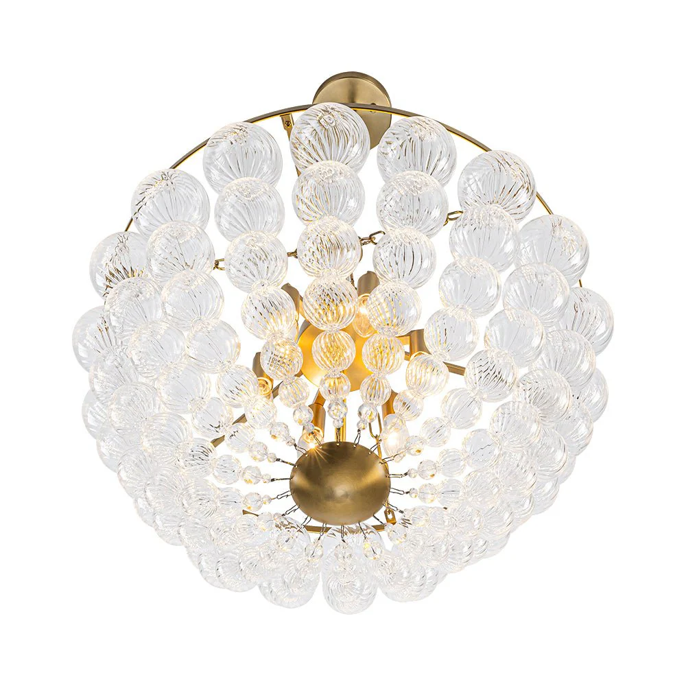 Brass Draped Ribbed Glass Bubble Round Pendant Chandelier - Image 22