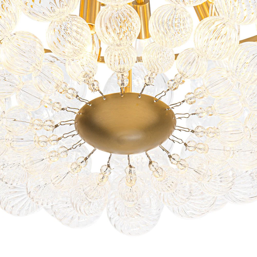 Brass Draped Ribbed Glass Bubble Round Pendant Chandelier - Image 23