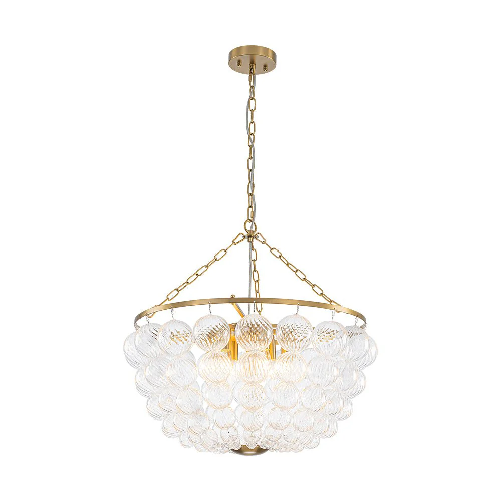 Brass Draped Ribbed Glass Bubble Round Pendant Chandelier - Image 5