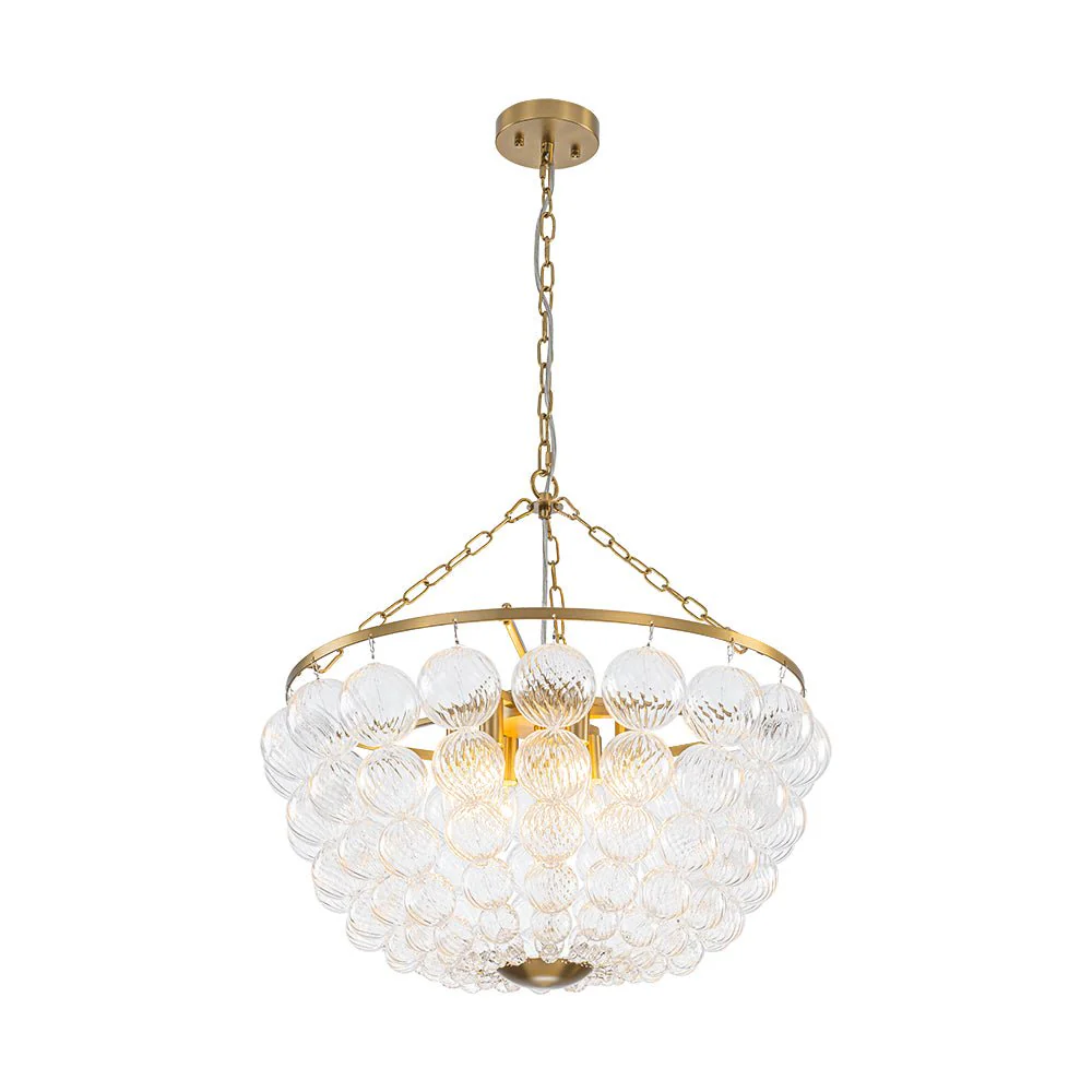 Brass Draped Ribbed Glass Bubble Round Pendant Chandelier - Image 7