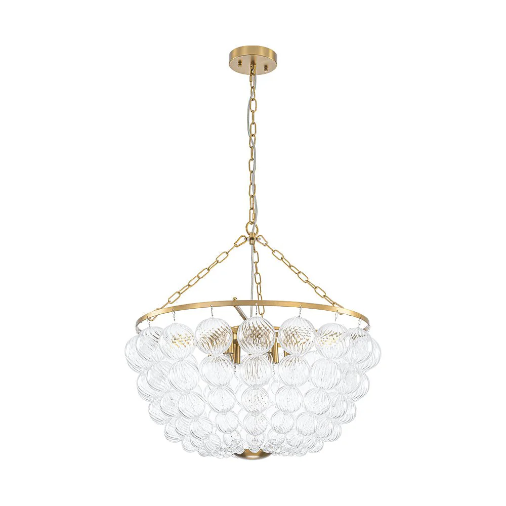 Brass Draped Ribbed Glass Bubble Round Pendant Chandelier - Image 8