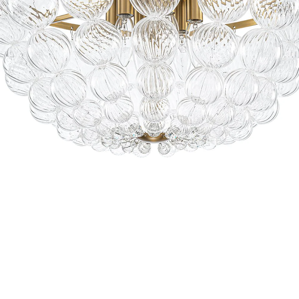 Brass Draped Ribbed Glass Globe Round Semi Flush Chandelier - Image 13