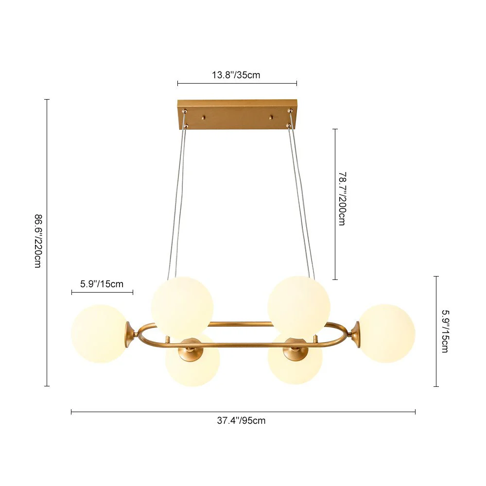 Brass Frosted White Glass Bubble Oval Ring Island Chandelier - Image 10