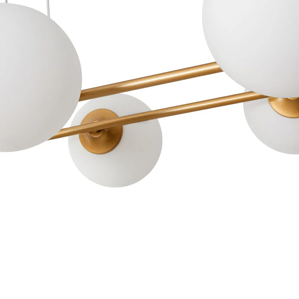 Brass Frosted White Glass Bubble Oval Ring Island Chandelier - Image 12