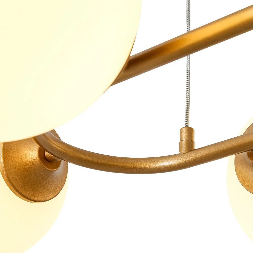 Brass Frosted White Glass Bubble Oval Ring Island Chandelier - Image 13