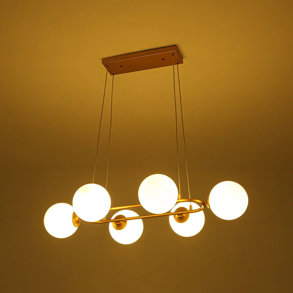 Brass Frosted White Glass Bubble Oval Ring Island Chandelier - Image 16