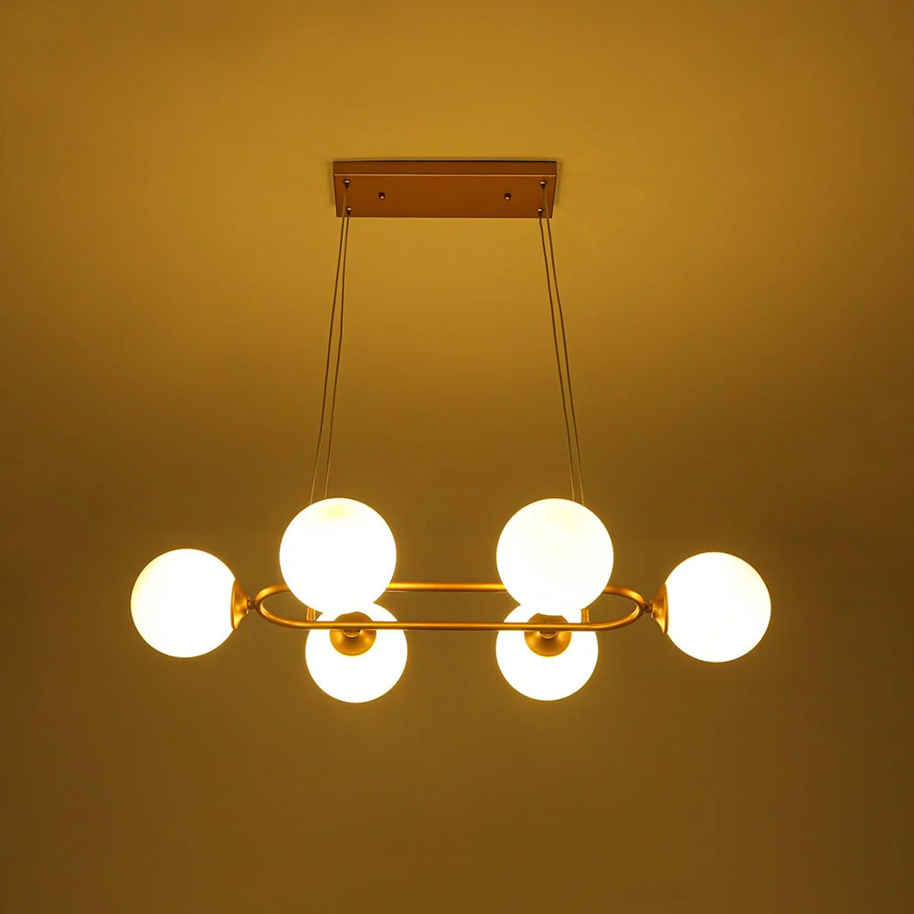 Brass Frosted White Glass Bubble Oval Ring Island Chandelier - Image 17