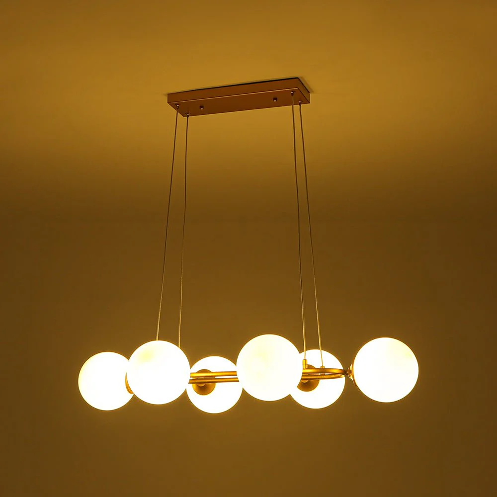 Brass Frosted White Glass Bubble Oval Ring Island Chandelier - Image 18