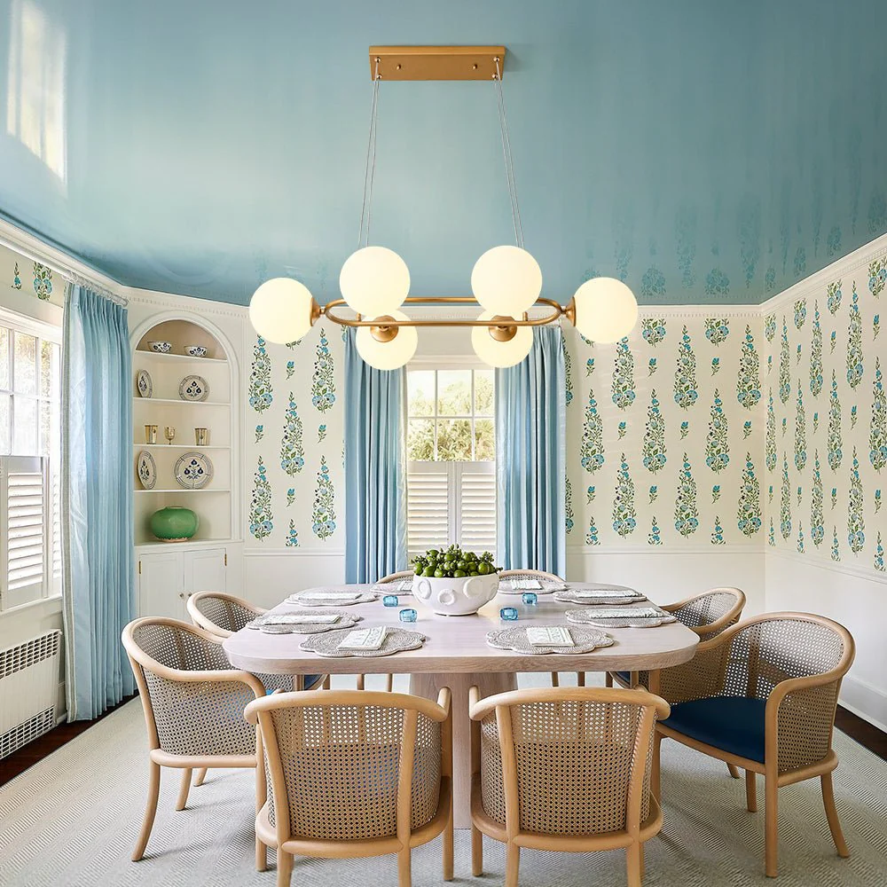 Brass Frosted White Glass Bubble Oval Ring Island Chandelier - Image 3