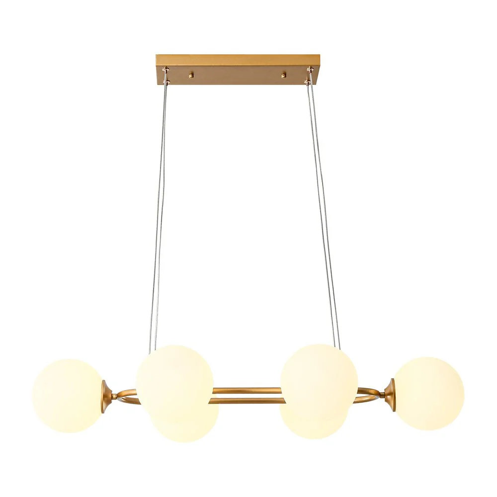 Brass Frosted White Glass Bubble Oval Ring Island Chandelier - Image 4