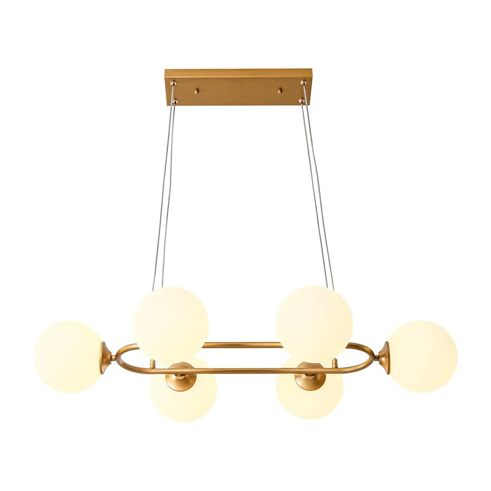 Brass Frosted White Glass Bubble Oval Ring Island Chandelier - Image 5