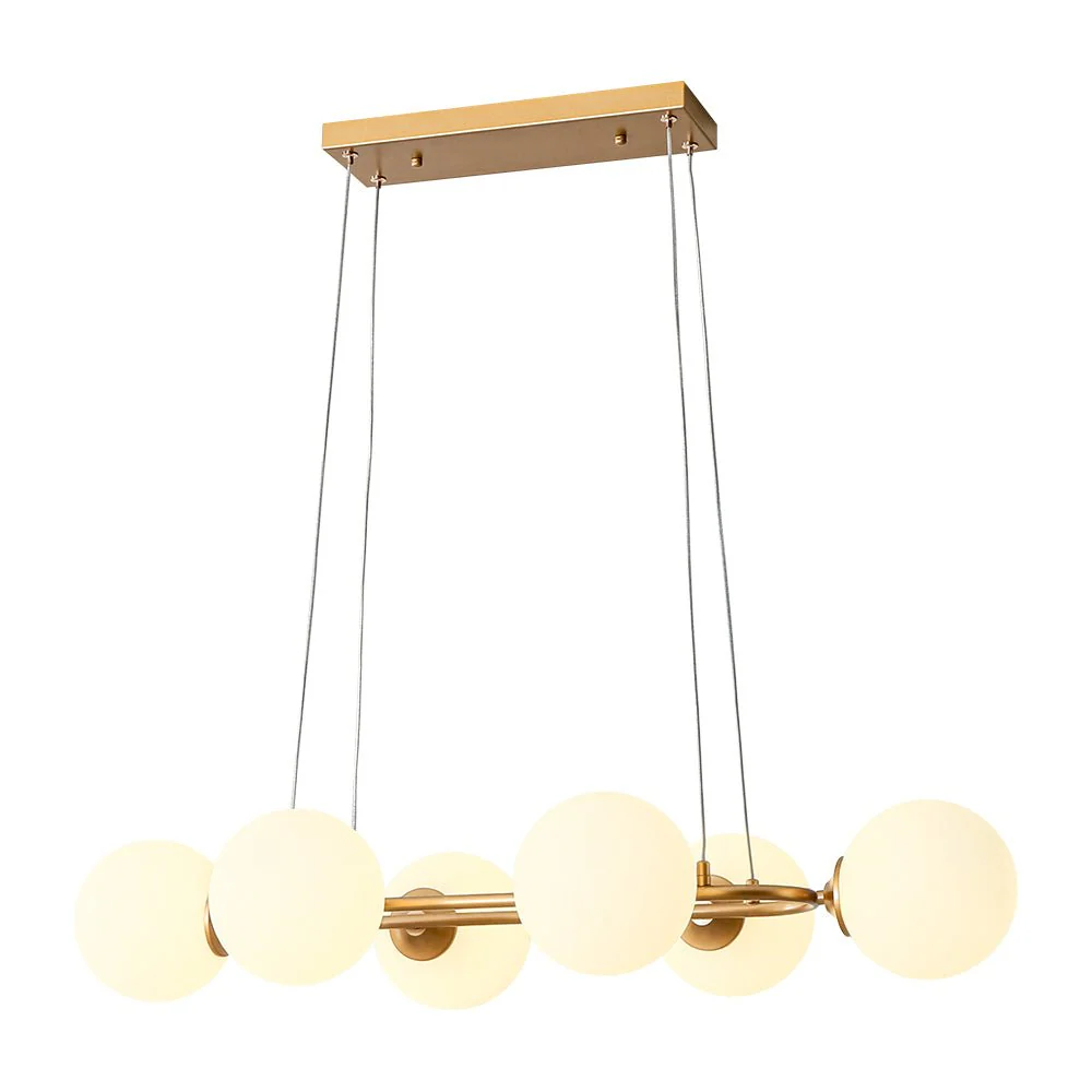 Brass Frosted White Glass Bubble Oval Ring Island Chandelier - Image 6