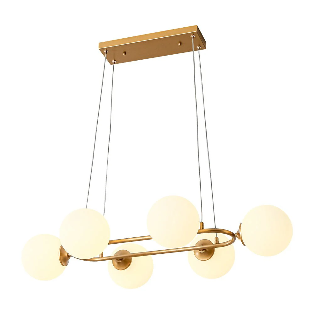 Brass Frosted White Glass Bubble Oval Ring Island Chandelier - Image 7
