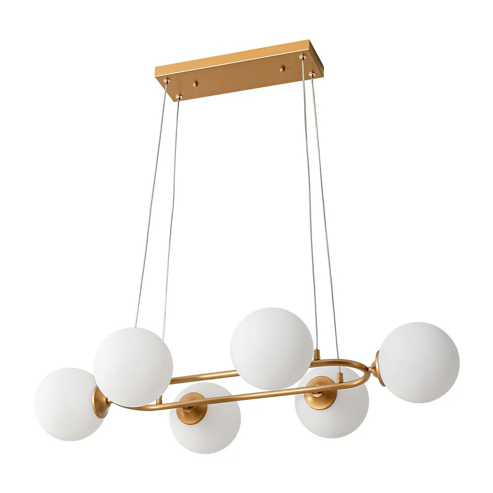 Brass Frosted White Glass Bubble Oval Ring Island Chandelier - Image 8