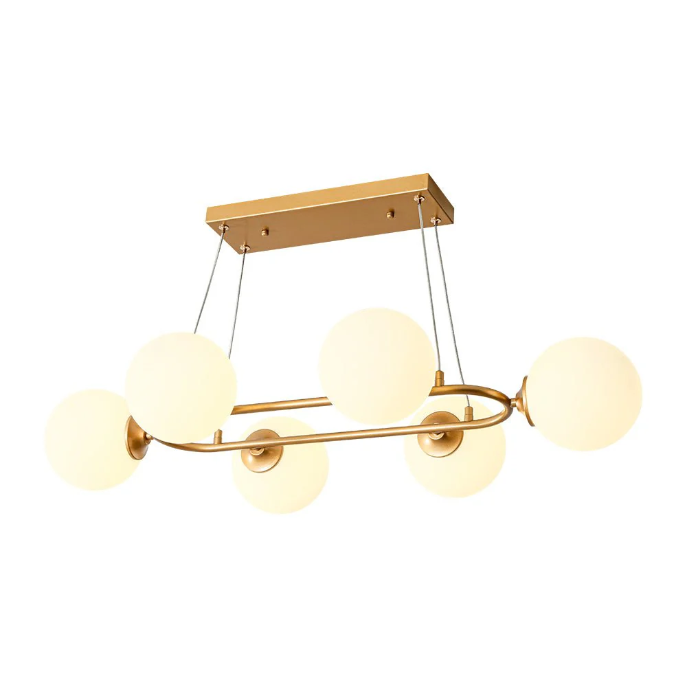 Brass Frosted White Glass Bubble Oval Ring Island Chandelier - Image 9