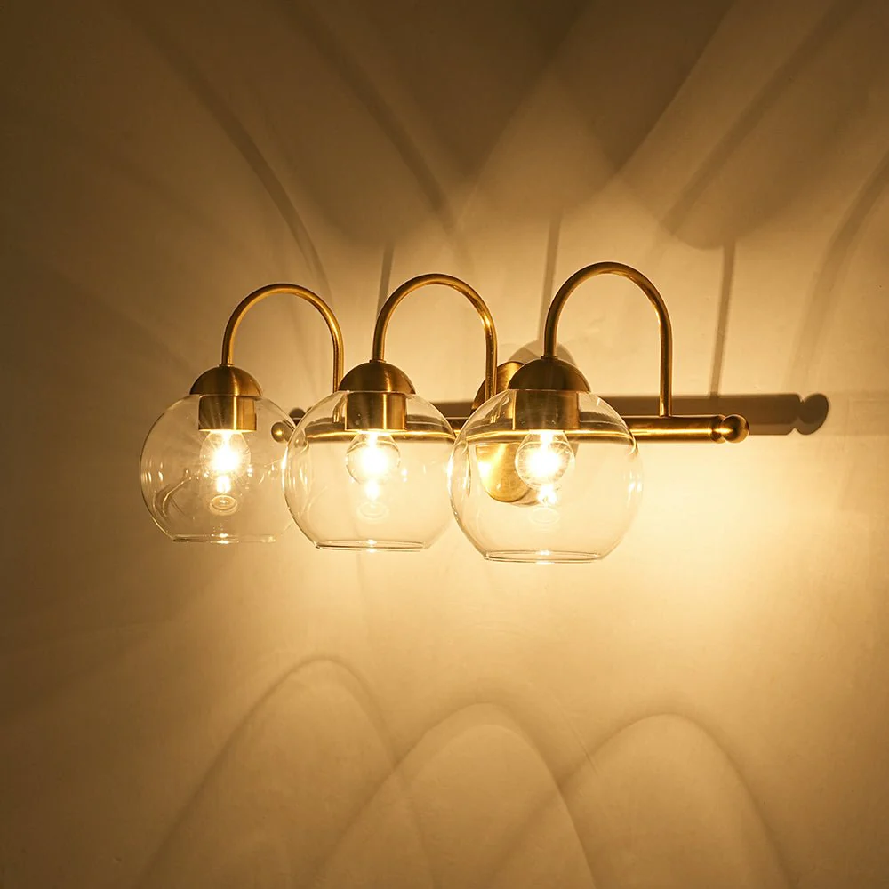 Brass Goose Arm Glass Globe 3-Light Vanity Wall Sconce - Image 11