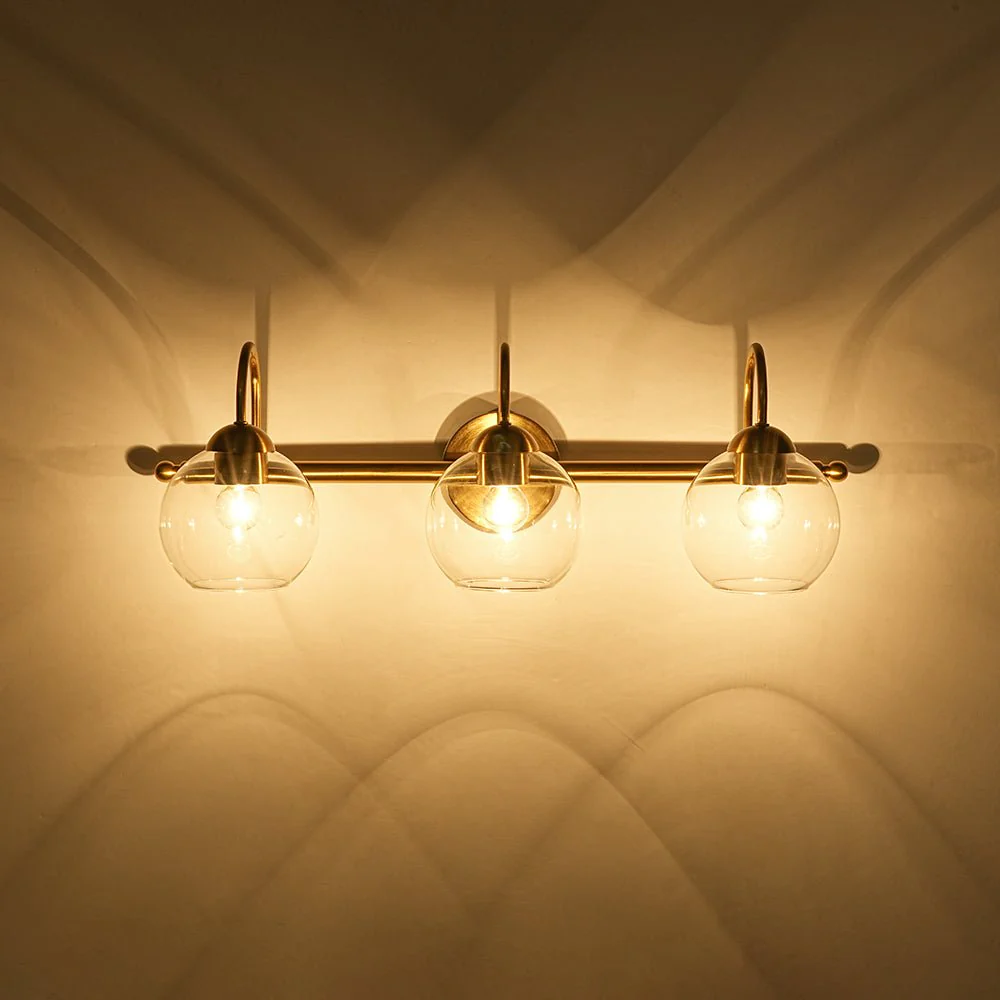 Brass Goose Arm Glass Globe 3-Light Vanity Wall Sconce - Image 12