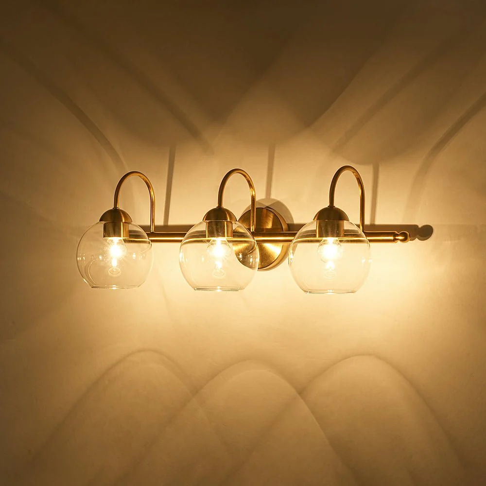 Brass Goose Arm Glass Globe 3-Light Vanity Wall Sconce - Image 13