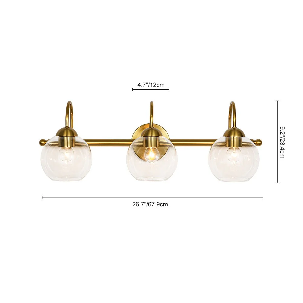 Brass Goose Arm Glass Globe 3-Light Vanity Wall Sconce - Image 14