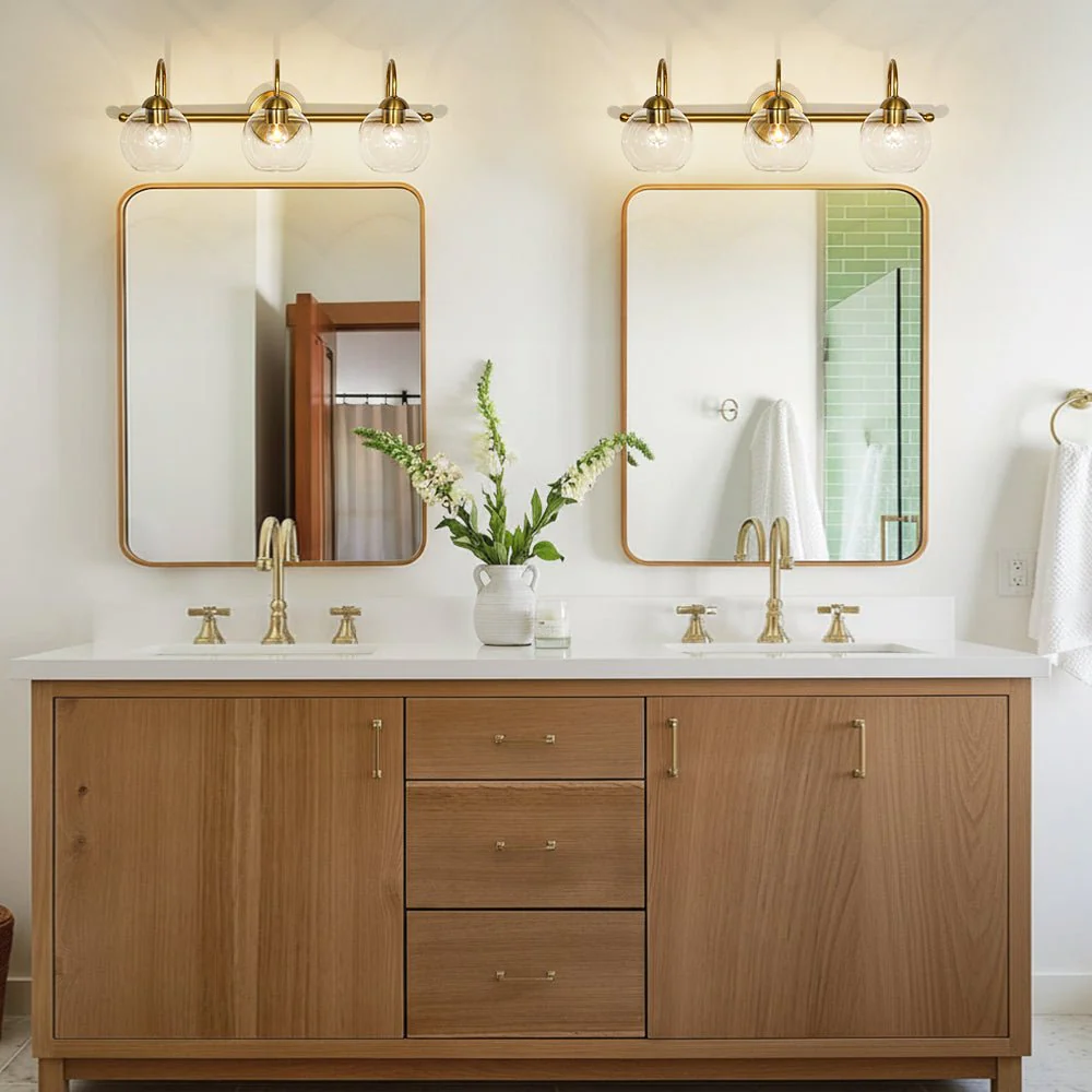 Brass Goose Arm Glass Globe 3-Light Vanity Wall Sconce - Image 2
