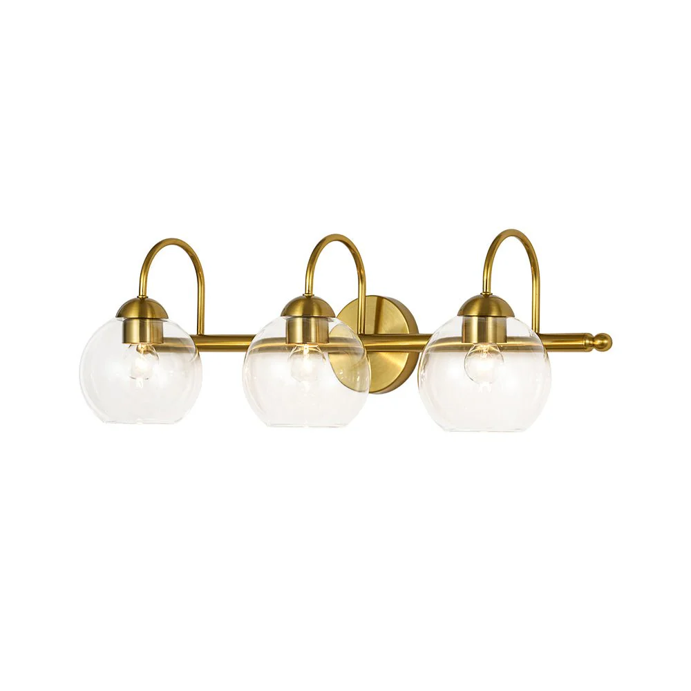 Brass Goose Arm Glass Globe 3-Light Vanity Wall Sconce - Image 3
