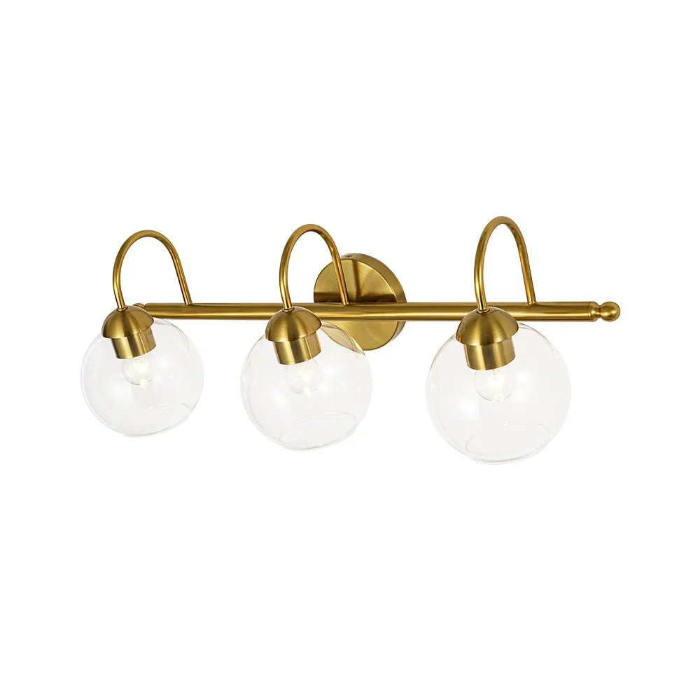 Brass Goose Arm Glass Globe 3-Light Vanity Wall Sconce - Image 4
