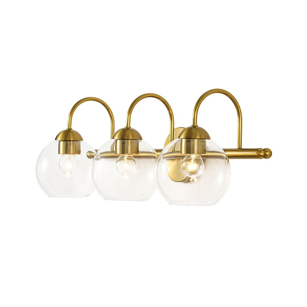 Brass Goose Arm Glass Globe 3-Light Vanity Wall Sconce - Image 5