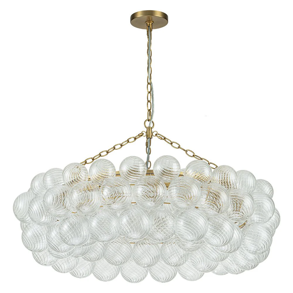 Brass Halo Ribbed Glass Globe Bubble Ring Chandelier - Image 10