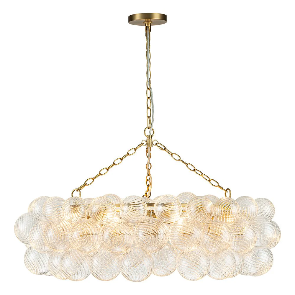 Brass Halo Ribbed Glass Globe Bubble Ring Chandelier - Image 11