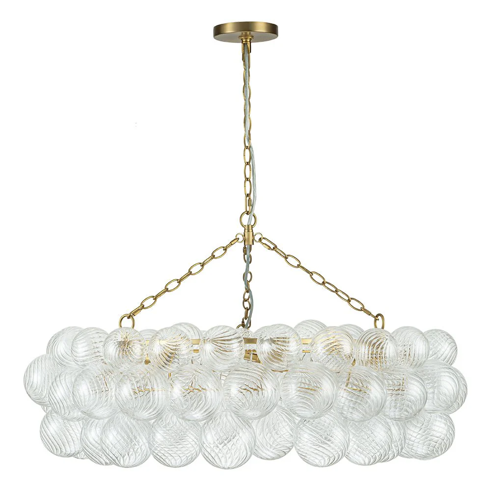 Brass Halo Ribbed Glass Globe Bubble Ring Chandelier - Image 12