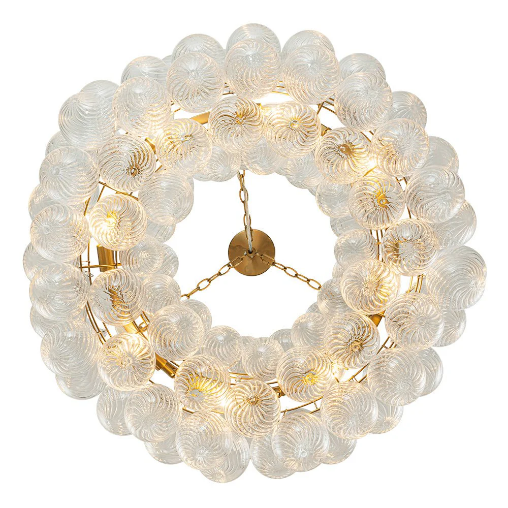 Brass Halo Ribbed Glass Globe Bubble Ring Chandelier - Image 13