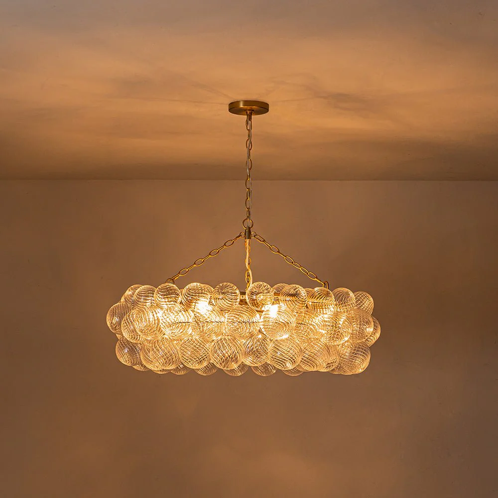 Brass Halo Ribbed Glass Globe Bubble Ring Chandelier - Image 14