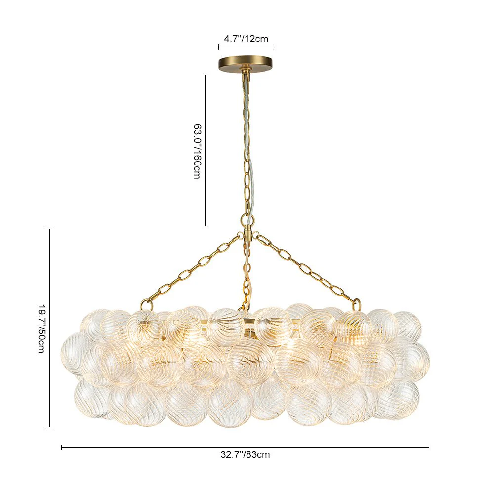 Brass Halo Ribbed Glass Globe Bubble Ring Chandelier - Image 15