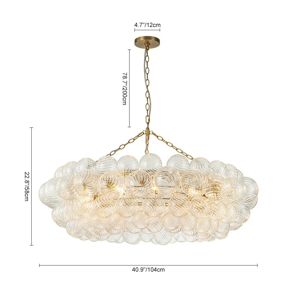 Brass Halo Ribbed Glass Globe Bubble Ring Chandelier - Image 16